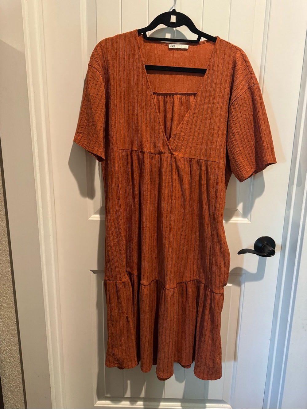 Zara Burnt Orange V-Neck Tiered Dress | medium